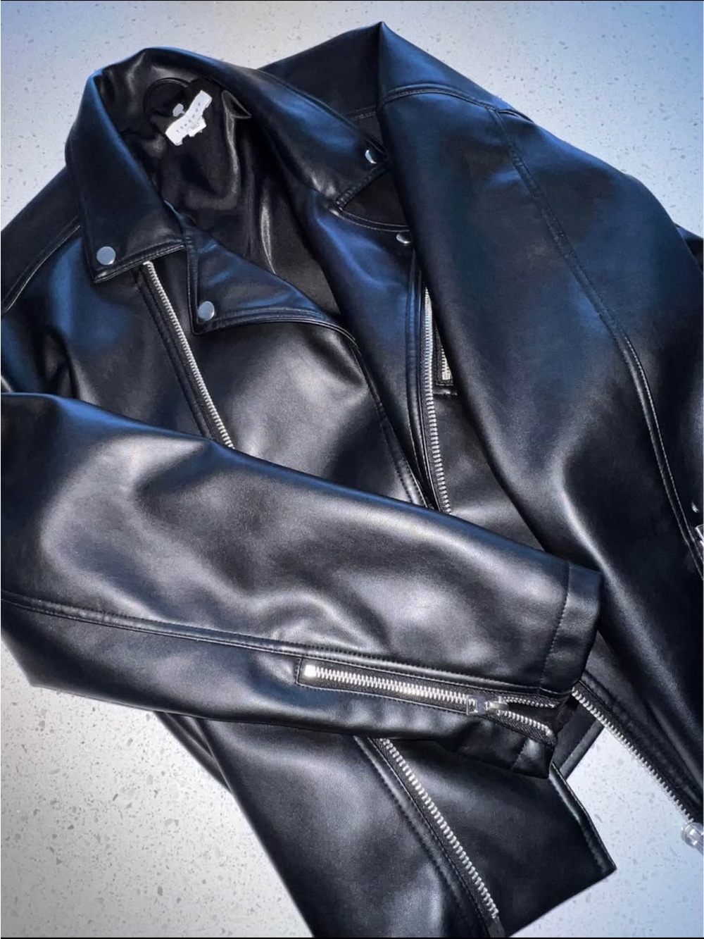 Topshop Black Faux Leather Jacket with Silver Trim